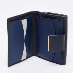 Pre Owned Prada Navy Blue Saffiano Metal Leather French Compact Wallet
