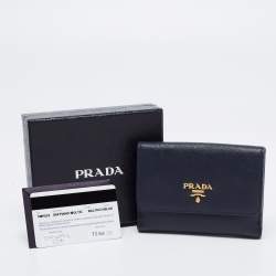 Pre Owned Prada Navy Blue Saffiano Metal Leather French Compact Wallet