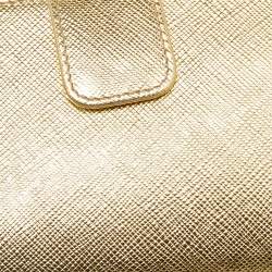 Pre Owned Prada Metallic Gold Saffiano Lux Leather French Wallet