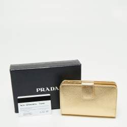 Pre Owned Prada Metallic Gold Saffiano Lux Leather French Wallet