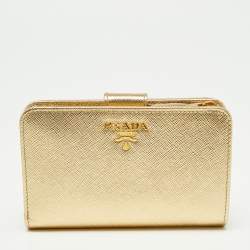 Pre Owned Prada Metallic Gold Saffiano Lux Leather French Wallet