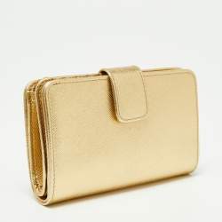 Pre Owned Prada Metallic Gold Saffiano Lux Leather French Wallet