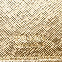 Pre Owned Prada Metallic Gold Saffiano Lux Leather French Wallet