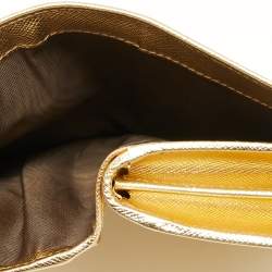Pre Owned Prada Metallic Gold Saffiano Lux Leather French Wallet