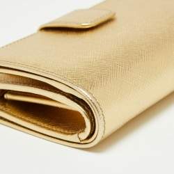 Pre Owned Prada Metallic Gold Saffiano Lux Leather French Wallet