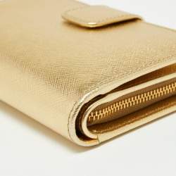 Pre Owned Prada Metallic Gold Saffiano Lux Leather French Wallet