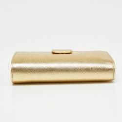 Pre Owned Prada Metallic Gold Saffiano Lux Leather French Wallet