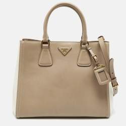 Pre Owned Prada Beige/White Saffiano Lux Leather Tote