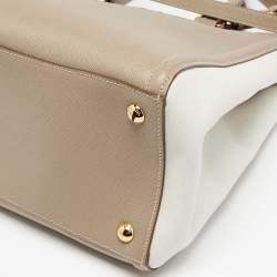 Pre Owned Prada Beige/White Saffiano Lux Leather Tote
