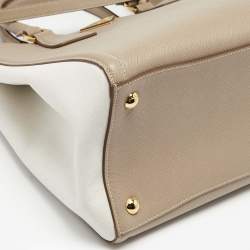 Pre Owned Prada Beige/White Saffiano Lux Leather Tote