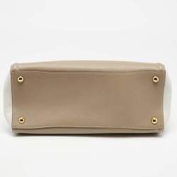 Pre Owned Prada Beige/White Saffiano Lux Leather Tote