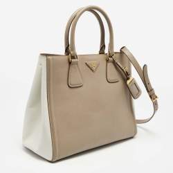 Pre Owned Prada Beige/White Saffiano Lux Leather Tote