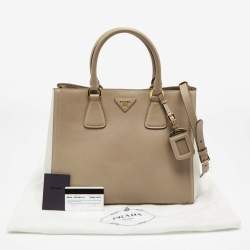 Pre Owned Prada Beige/White Saffiano Lux Leather Tote