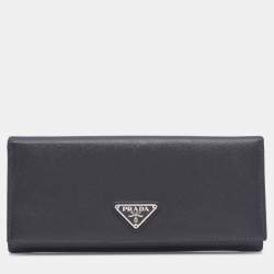 Pre Owned Prada Black Saffiano Leather Flap Continental Wallet