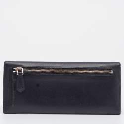 Pre Owned Prada Black Saffiano Leather Flap Continental Wallet