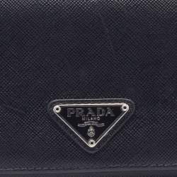Pre Owned Prada Black Saffiano Leather Flap Continental Wallet