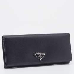 Pre Owned Prada Black Saffiano Leather Flap Continental Wallet
