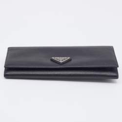 Pre Owned Prada Black Saffiano Leather Flap Continental Wallet