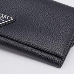 Pre Owned Prada Black Saffiano Leather Flap Continental Wallet