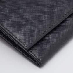 Pre Owned Prada Black Saffiano Leather Flap Continental Wallet