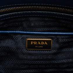 Pre Owned Prada Blue Saffiano Lux Leather Medium Double Zip Tote