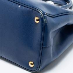 Pre Owned Prada Blue Saffiano Lux Leather Medium Double Zip Tote