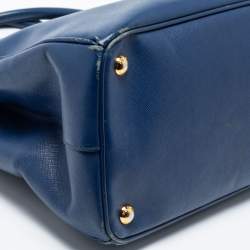 Pre Owned Prada Blue Saffiano Lux Leather Medium Double Zip Tote