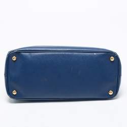 Pre Owned Prada Blue Saffiano Lux Leather Medium Double Zip Tote