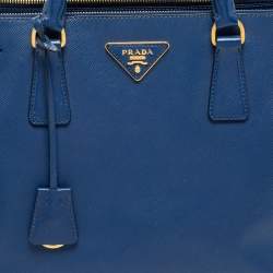 Pre Owned Prada Blue Saffiano Lux Leather Medium Double Zip Tote