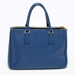 Pre Owned Prada Blue Saffiano Lux Leather Medium Double Zip Tote