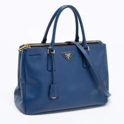 Pre Owned Prada Blue Saffiano Lux Leather Medium Double Zip Tote