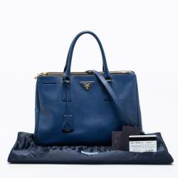 Pre Owned Prada Blue Saffiano Lux Leather Medium Double Zip Tote