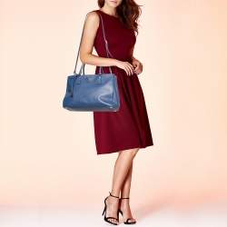 Pre Owned Prada Blue Saffiano Lux Leather Medium Double Zip Tote