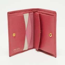 Pre Owned Prada Pink Saffiano Leather Bifold Card Case
