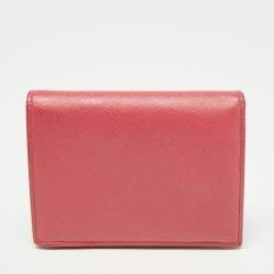 Pre Owned Prada Pink Saffiano Leather Bifold Card Case