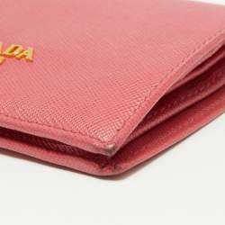 Pre Owned Prada Pink Saffiano Leather Bifold Card Case