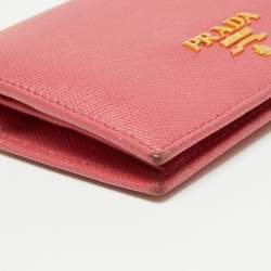 Pre Owned Prada Pink Saffiano Leather Bifold Card Case