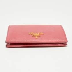 Pre Owned Prada Pink Saffiano Leather Bifold Card Case