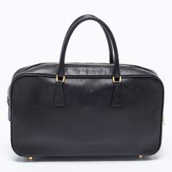 Pre Owned Prada Black Saffiano Leather Zip Bauletto Satchel
