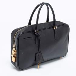 Pre Owned Prada Black Saffiano Leather Zip Bauletto Satchel