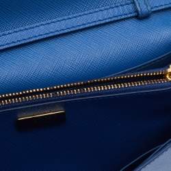 Pre Owned Prada Blue Saffiano Leather Wallet On Strap