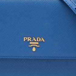 Pre Owned Prada Blue Saffiano Leather Wallet On Strap