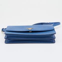 Pre Owned Prada Blue Saffiano Leather Wallet On Strap
