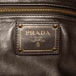 Pre Owned Prada Beige/Brown Talco Lace Print Cervo Leather Bowler Bag