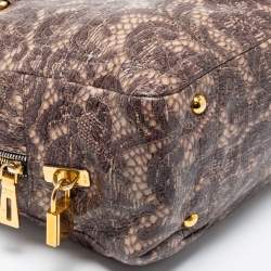 Pre Owned Prada Beige/Brown Talco Lace Print Cervo Leather Bowler Bag