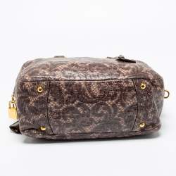 Pre Owned Prada Beige/Brown Talco Lace Print Cervo Leather Bowler Bag