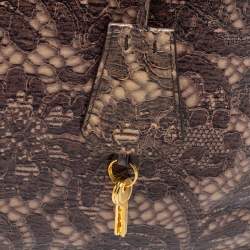 Pre Owned Prada Beige/Brown Talco Lace Print Cervo Leather Bowler Bag