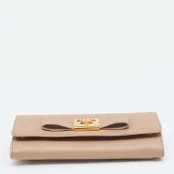 Prada Beige Saffiano Leather Bow Continental Wallet