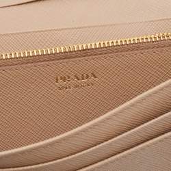 Prada Beige Saffiano Leather Bow Continental Wallet