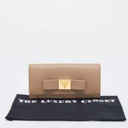 Prada Beige Saffiano Leather Bow Continental Wallet